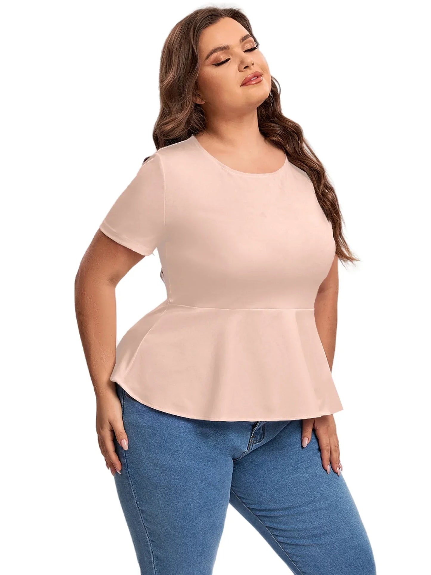 qgtao Plus Size Short Sleeve Elegant Summer Peplum Tops Women Keyhole Back Ruffle T-shirt Tee Blouse Plus Size Clothing Women 5XL 6XL