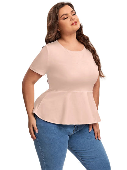 qgtao Plus Size Short Sleeve Elegant Summer Peplum Tops Women Keyhole Back Ruffle T-shirt Tee Blouse Plus Size Clothing Women 5XL 6XL