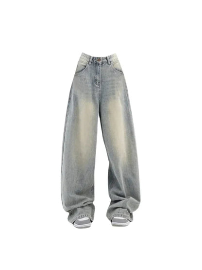 Women Vintage Baggy Blue Jeans High Waist Denim Trousers 2000s Y2k Harajuku Fashion 90s Aesthetic Wide Pants Trashy Clothes 2024
