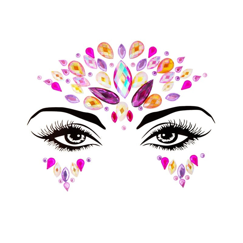 Face Festival Stickers 3D Eyebrow Diamond Temporary Tattoo Kids Show Makeup Halloween Party DIY Face Jewelry Tattoo Decoration