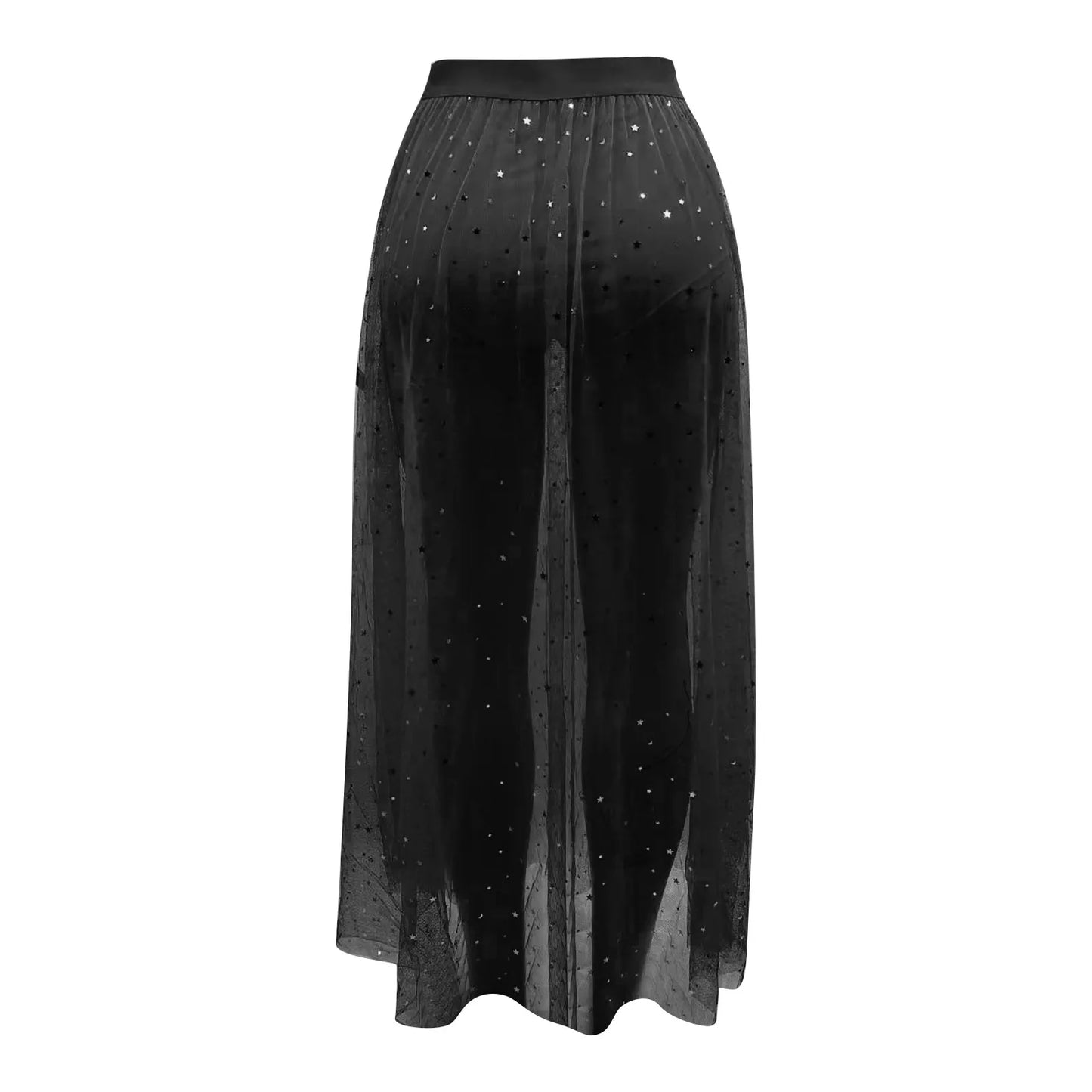 qgtao Women's Sheer Mesh Skirt  2 In 1 High Waist Sexy Galaxy Print A Line Maxi Skirt Chic And Elegant Club Evening Skirt Dress Female