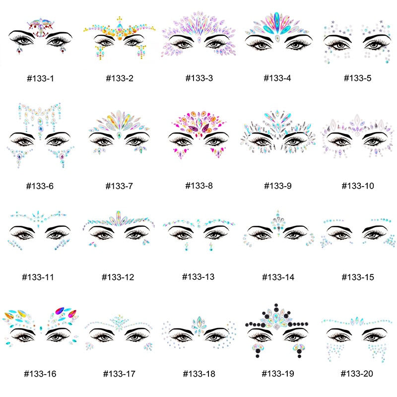 Face Festival Stickers 3D Eyebrow Diamond Temporary Tattoo Kids Show Makeup Halloween Party DIY Face Jewelry Tattoo Decoration