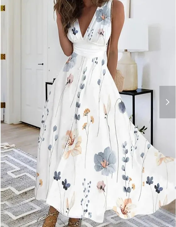 Summer Women Dress 2024 Elegant Party Sleeveless Long Dress Robe Sexy Bohemian Print Dresses Vestidos Casual Swing Sundress