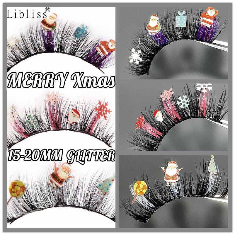 15-20MM Party Fluffy Halloween Christmas Mink Lashes Vendor 3D 5D Glitter Colored Fake Eyelashes Box Package Makeup Tools