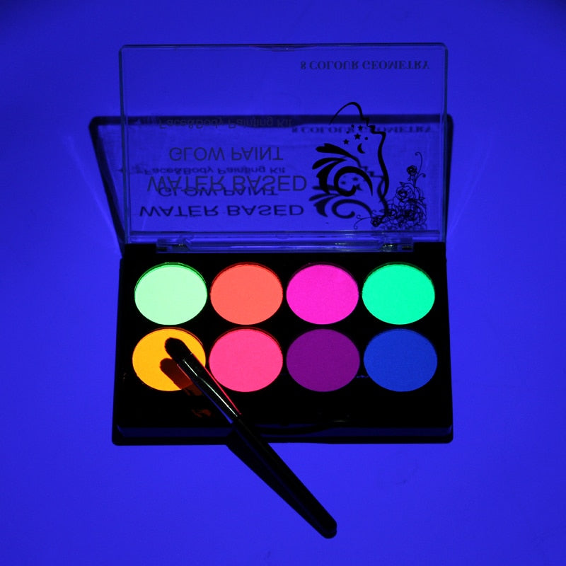 qgtao  8 Colors Face Body Art Paint UV Glow Fluorescent Glowing Christmas Halloween Party Fancy Dress Beauty Makeup Tool