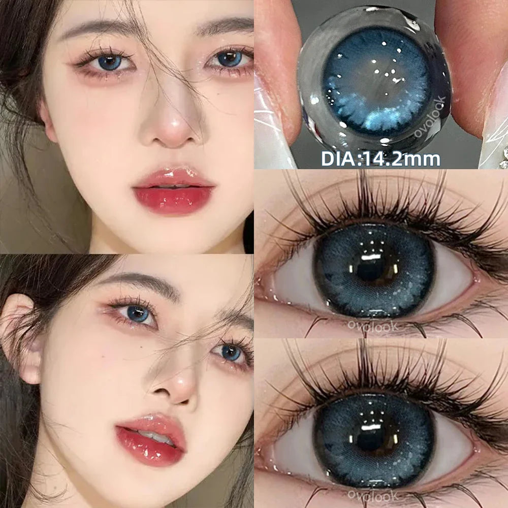 qgtao 1 Pair Green Lenses Colored Contact Lenses for Eyes Beauty Pupils Myopia Eye Color Lenses Prescription Lenses Blue Lens