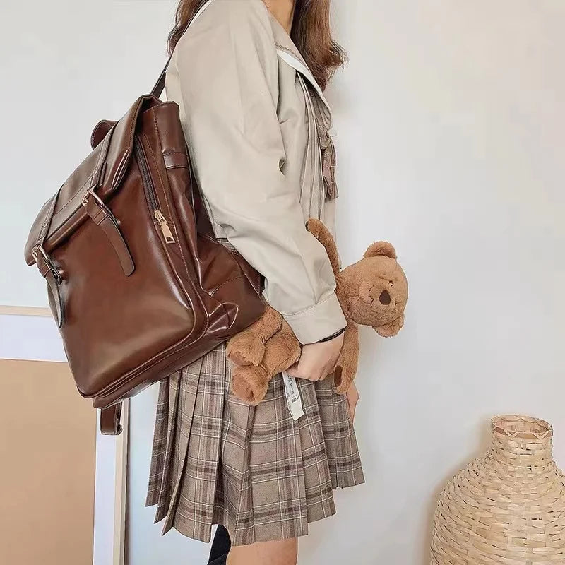 qgtao Vintage Brown Jk Backpacks Women High Street Preppy Style Pu Leather Mini Backpack Ladies Harajuku Casual School Bag New