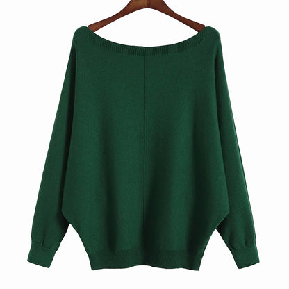 qgtao Winter 2024 Boat Neck Batwing Sweaters Pullovers Women Casual Cashmere Sweater Plus Size Knit Jumpers Tops Pull Femme