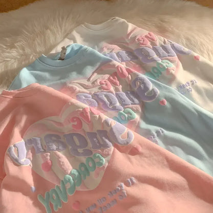 qgtao Oversized Crewneck Sweatshirt Women Spring Autumn New Thin Letter Print Hoodie Female Korean Style Loose Chic Long Sleeved Tops