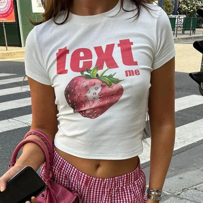 qgtao Y2k Street Crop Tops Women's Short Sleeve O Neck Clothes Sexy T-shirts Sling Vest Graphics Print Summer Female Slim Baby Tees
