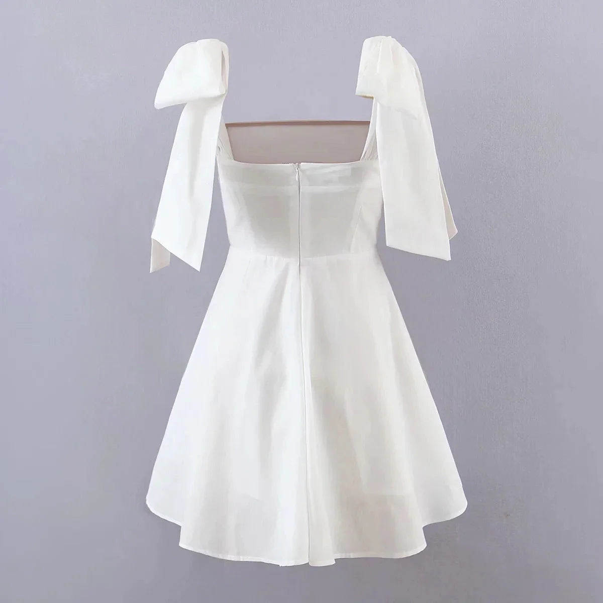 qgtao White Elegant Sexy Mini Dress Cotton Summer Holiday Women Dress Bow Tie V-neck Backless Ladies Party Dress Vestidos