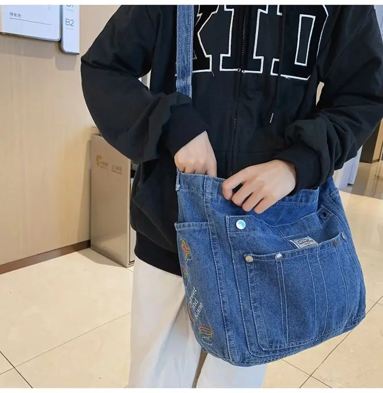 qgtao  Vintage Denim Handbag Women Retro Grunge Print Punk Casual Crossbody Bags Female Harajuku Y2k Messenger Bag Aesthetic