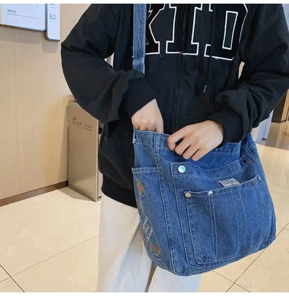 qgtao  Vintage Denim Handbag Women Retro Grunge Print Punk Casual Crossbody Bags Female Harajuku Y2k Messenger Bag Aesthetic
