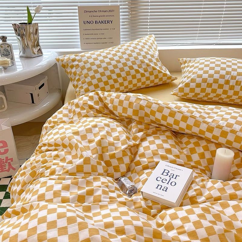 Yeknu Checkerboard Bedding Set Hot Sale Single Queen Size Flat Sheet Quilt Duvet Cover Pillowcase Polyester Bed Linens Home Textile