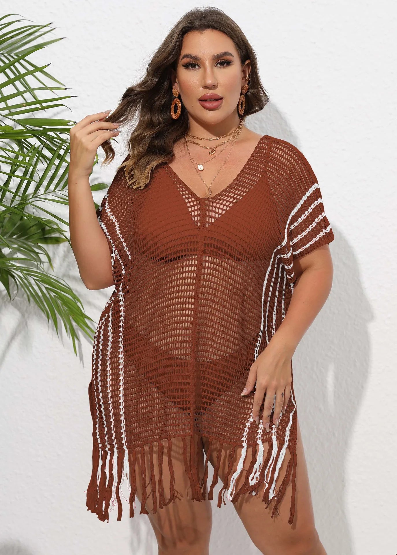 qgtao Sexy Beach Cover Up for Swimwear Women Tassel Plus Beachwear Pareos De Playa Mujer Knit White Kimono Femme Vestido Big Cover Ups