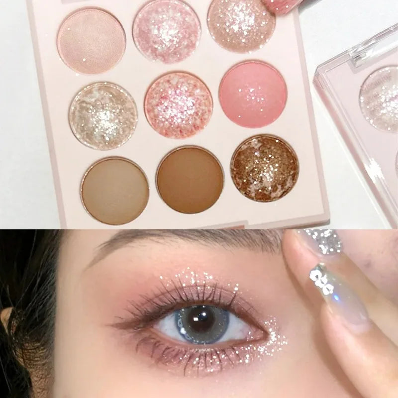 qgtao Rose Pink Purple Color Eyeshadow Palette 9 Colors Pearlescent Matte Glitter Eyeshadow Palette Shiny Eye Korean Makeup Pigments