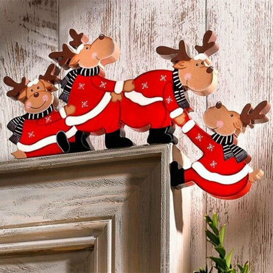 Christmas Door Frame Decoration Santa Claus Elk Wooden Christmas Decorations  Door Frame Wood Trim Xmas Door Decor for Home