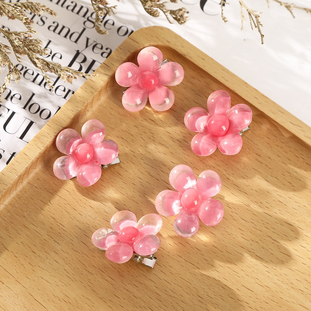 5pcs Girls Transparent Butterfly Pink Hairpin Children Fashion Heart-Shape Hair Clips Women Barrettes Headband Hair Accessories