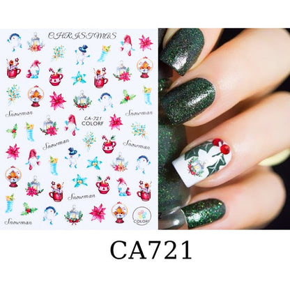3D Christmas Sticker for Nails Cute Cartoon Sliders Snowflake Elk Xmas Tree Decal Gel Polisn Manicure Nail Art Decor SACA717-724