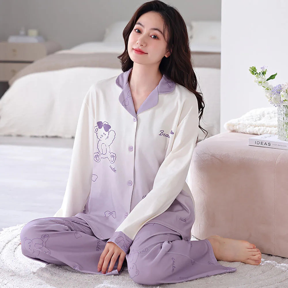 qgtao M-3XL 100% Cotton Soft Women's Pajama Sets Free Shipping Spring Autumn Sleepwear for Sleeping Korean Style Cute Home Clothes