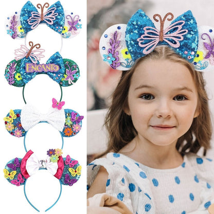 Children Hair Accessories Kids Party Encanto Headband Baby Bridesmaid Mouse Ear Hair Band Teens Wedding Sparkle Sequins Headwear