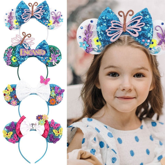 Children Hair Accessories Kids Party Encanto Headband Baby Bridesmaid Mouse Ear Hair Band Teens Wedding Sparkle Sequins Headwear