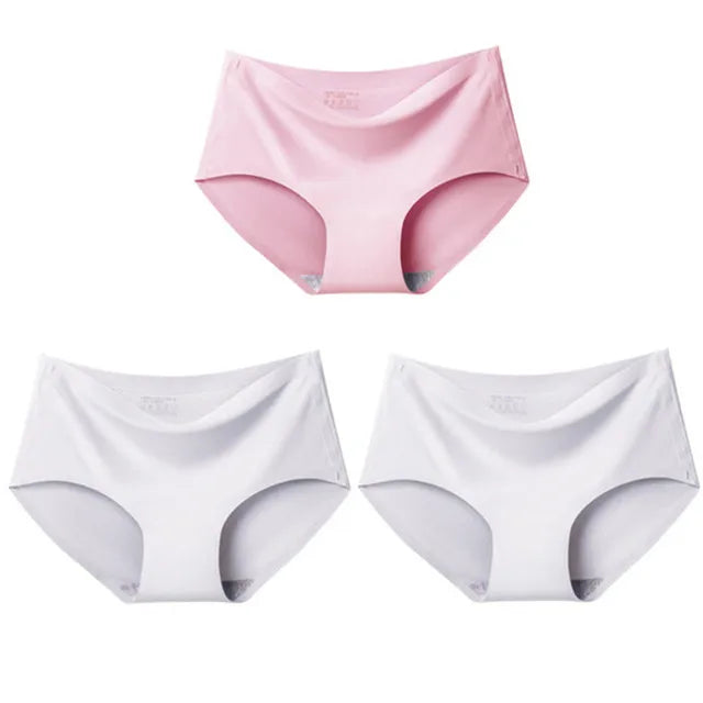 qgtao 3PCS Women's Panties Ice Silk Underwear Sexy Seamless Lingerie For Women Mid Rise Female Lingerie Briefs Traceless Underpants