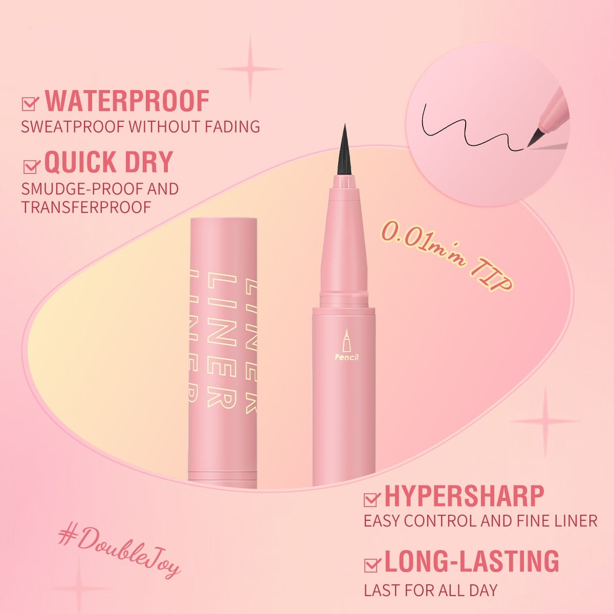 DoubleJoy Hypersharp Quick-drying Waterproof Black Liquid Eyeliner for Perfect Long-lasting Eye Liner Pencil Makeup