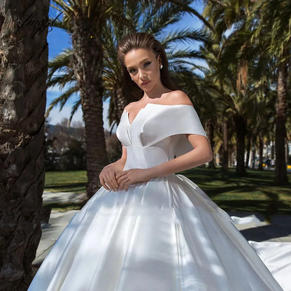 qgtao  Elegant Matte Satin Ball Gown Wedding Dresses 2024 Off The Shoulder Women Princess Party Bridal Gowns Train Bride Dress