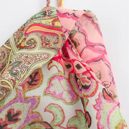 qgtao  2024 Summer New Product Women's Fashionable temperament slim fit V-neck sexy backless patchwork printed dress