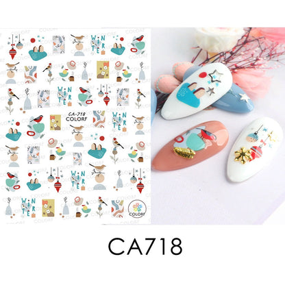 3D Christmas Sticker for Nails Cute Cartoon Sliders Snowflake Elk Xmas Tree Decal Gel Polisn Manicure Nail Art Decor SACA717-724