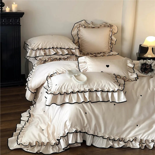 Yeknu Luxury 1000TC Australian Long Staple Cotton French Princess Wedding Bedding Set Ruffles Edge Duvet Cover Bed Sheet Pillowcases