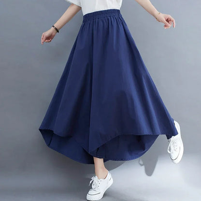 Spring Autumn Oversized Vintage Irregular Wide Leg Casual Pants Women Loose Literary All-match Culotte Lady Solid Ninth Trousers