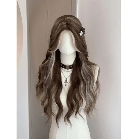 qgtao  -  Long Water Wave wigs Cold brown Cosplay Wig for Women Daily Party Natural Soft Synthetic Hair Heat Resistant lace front wig