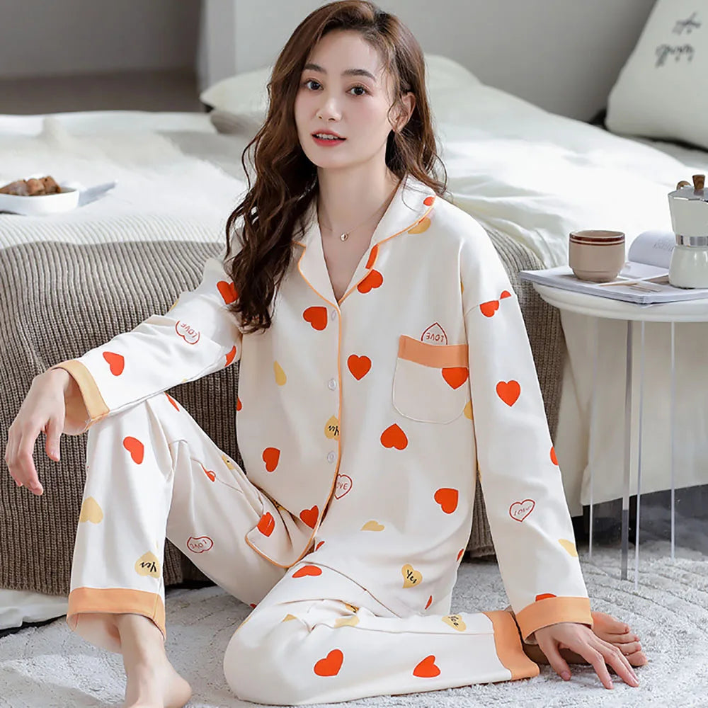 qgtao M-3XL 100% Cotton Soft Women's Pajama Sets Free Shipping Spring Autumn Sleepwear for Sleeping Korean Style Cute Home Clothes