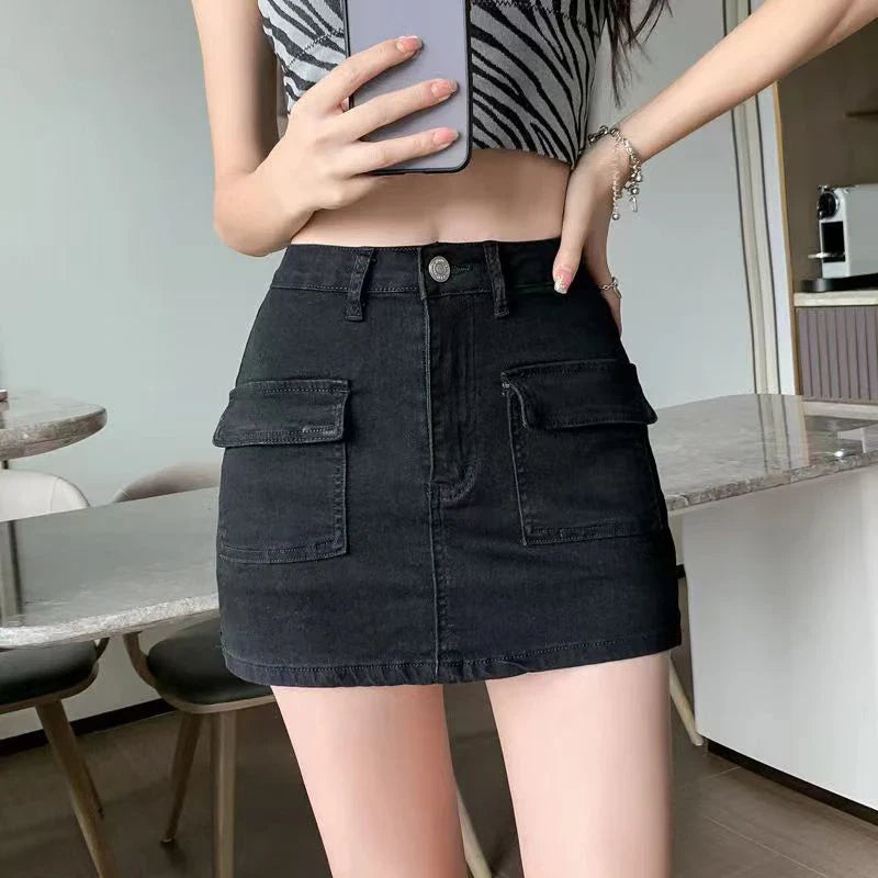 qgtao Korean High Wiast Denim Mini Skirt Women Sexy Hot Girl Tight Bag Hip Skirts Female Slim Anti-Glare Short Skirts Female