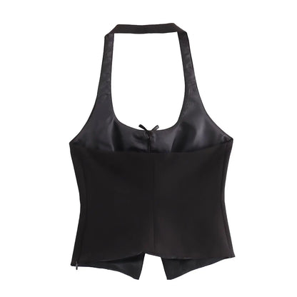 qgtao 2024  Women's Bow Halter Neck Top Official Store Traff Man Woman Clothing Y2k Clothes Corset Tanks