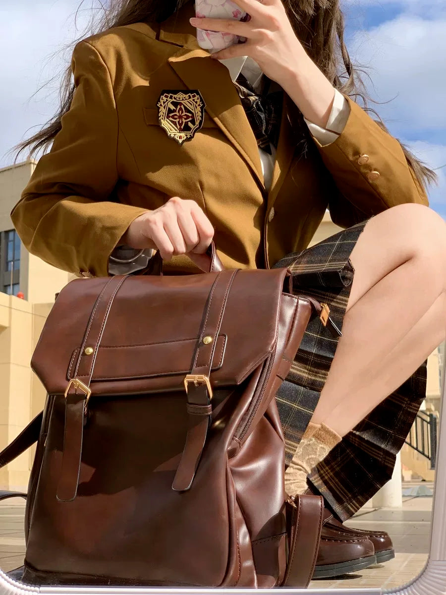 qgtao Vintage Brown Jk Backpacks Women High Street Preppy Style Pu Leather Mini Backpack Ladies Harajuku Casual School Bag New