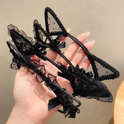qgtao  -  Women Sexy Black Cat Ears Head Bezel Fashion Lace Lady Hairband Cosplay Headwear Headband Girl Birthday Party Hair Accessories