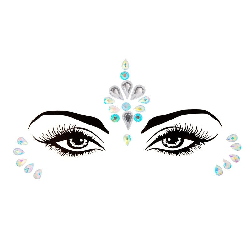 Face Festival Stickers 3D Eyebrow Diamond Temporary Tattoo Kids Show Makeup Halloween Party DIY Face Jewelry Tattoo Decoration