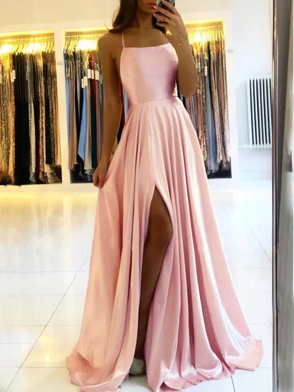 qgtao Elegant Dusty Rose Long Prom Dresses For Women 2024 Sexy Backless Side Slit Halter Satin Evening Party Gowns Vestidos De Gala
