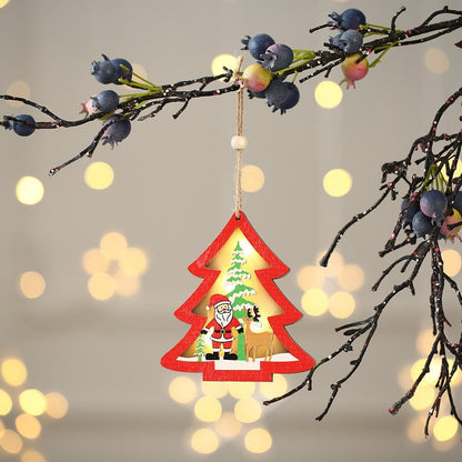 Creative Led Light Christmas Tree Hanging Pendant Star Car Heart Wooden Ornament Home Xmas Decoration New Year Navidad Kids Gift