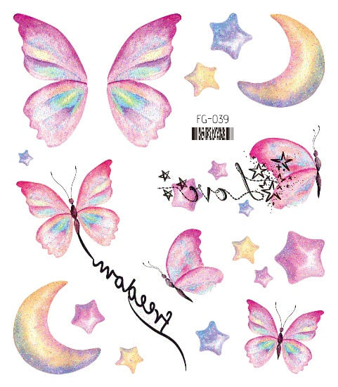 Fairy Butterfly Wings Shiny Tattoo Sticker Waterproof Eyes Face Hand Body Art Fake Tattoos For Women Makeup Dance Music Festival