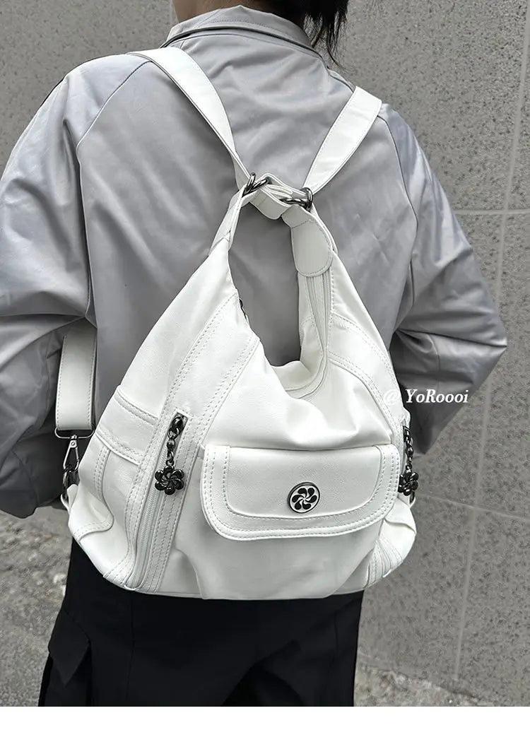 qgtao  Vintage Y2k Handbag Women High Street Pu Leather Casual Backpack Messenger Bag Female Harajuku White Mochila Aesthetic