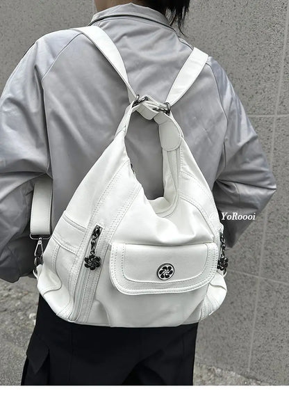 qgtao  Vintage Y2k Handbag Women High Street Pu Leather Casual Backpack Messenger Bag Female Harajuku White Mochila Aesthetic