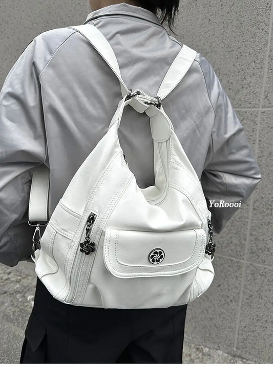qgtao  Vintage Y2k Handbag Women High Street Pu Leather Casual Backpack Messenger Bag Female Harajuku White Mochila Aesthetic