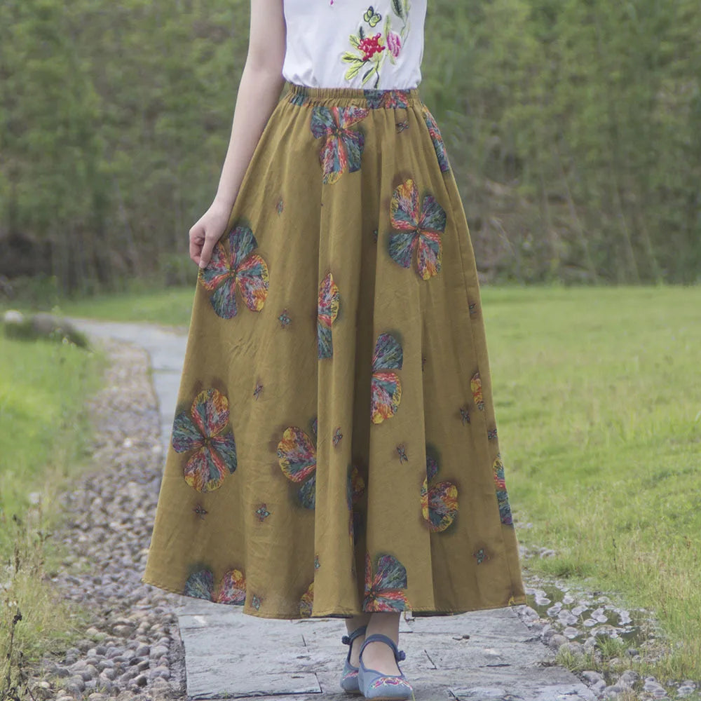 Summer Ethnic Style Cotton Linen Bohemian Streetwear Y2k Skirt Fashion Clothes Long Skirts Women Clothing Casual Vintage Elegant