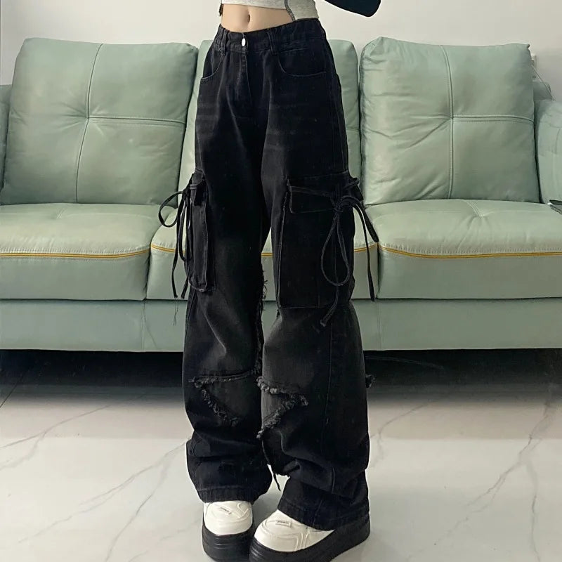 qgtao Gothic Cargo Baggy Jeans Women Street wear Vintage Star Hip Hop Pants Punk Emo Harajuku Aesthetic Trousers Trashy Y2K 2000s