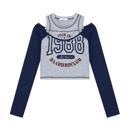 qgtao Y2k Streetwear Vintage Korean Crop Top Women Sexy American Retro Letter Printed T Shirts Off Shoulder Aesthetic Clothes