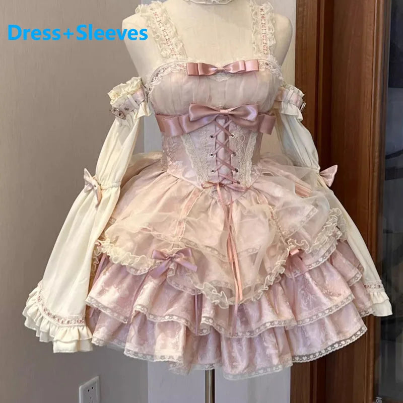 qgtao French Rose Deacon Jacquard JSK Party Corset Dress Set Court Style Women's Sweet Elegant Ball Gown Ballet Style Lolita Dress